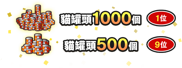・1000個貓罐頭：1位 ・500個貓罐頭：9位